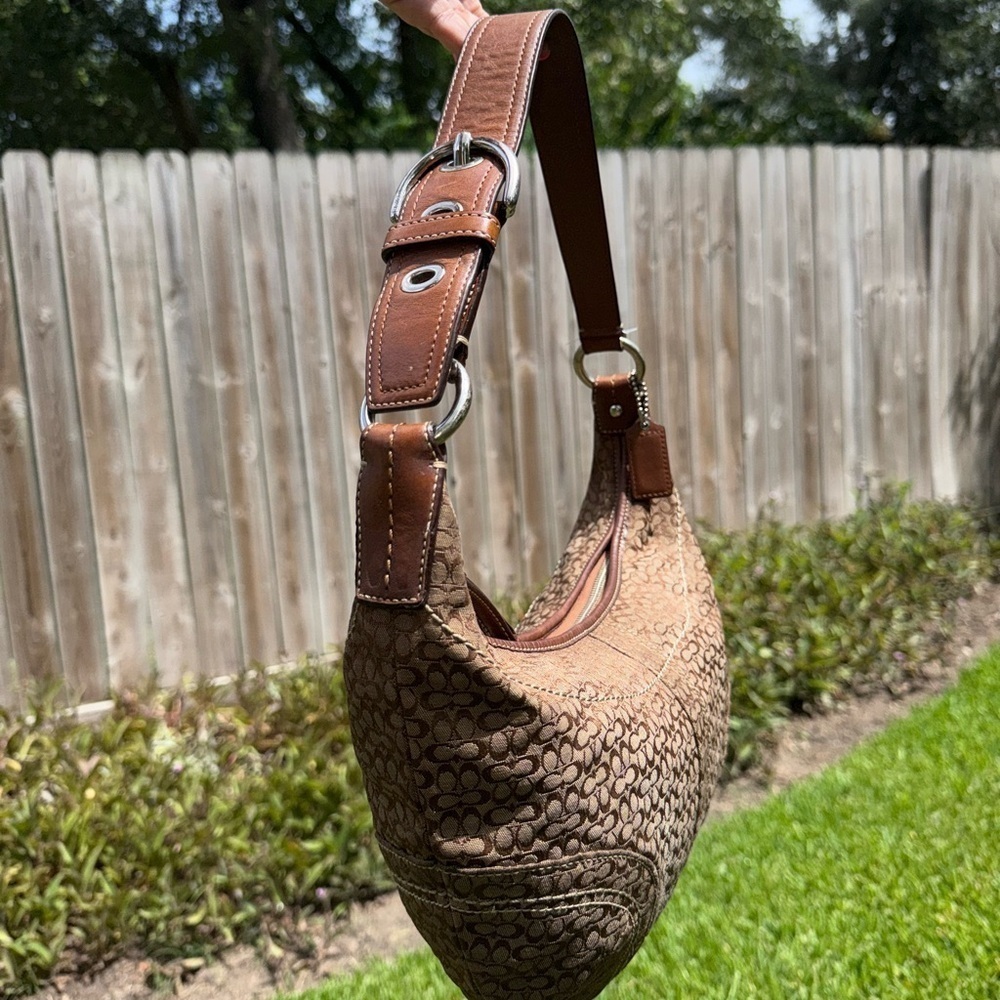 Y2K ▶️ COACH ◀️ Classic Buckle Strap Monogram Jacquard Canvas Hobo Bag Crescent - Picture 13 of 14